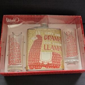 Save The Dramma For Your LLama Hip Flask & 2 Shot Glass
